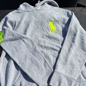 Polo by Ralph Lauren Heather Gray Hoodie with Neon Yellow Polo Logo